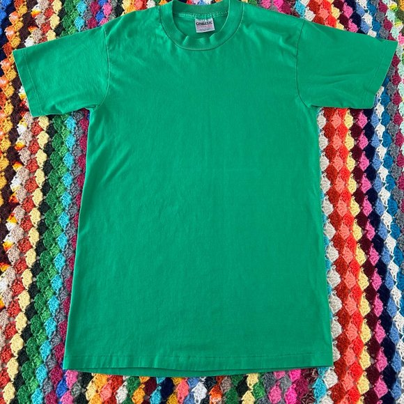 Vintage 90s Single Stitch ONEITA Blank Kelly Tee Slim Fit Unisex Solid P… - Picture 6 of 13